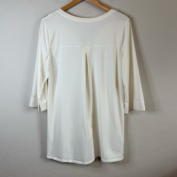 Lotus by Soma Peruvian Pima Cotton V Neck Abstract Artsy Print Cream Shirt Sz MD - Picture 6 of 10